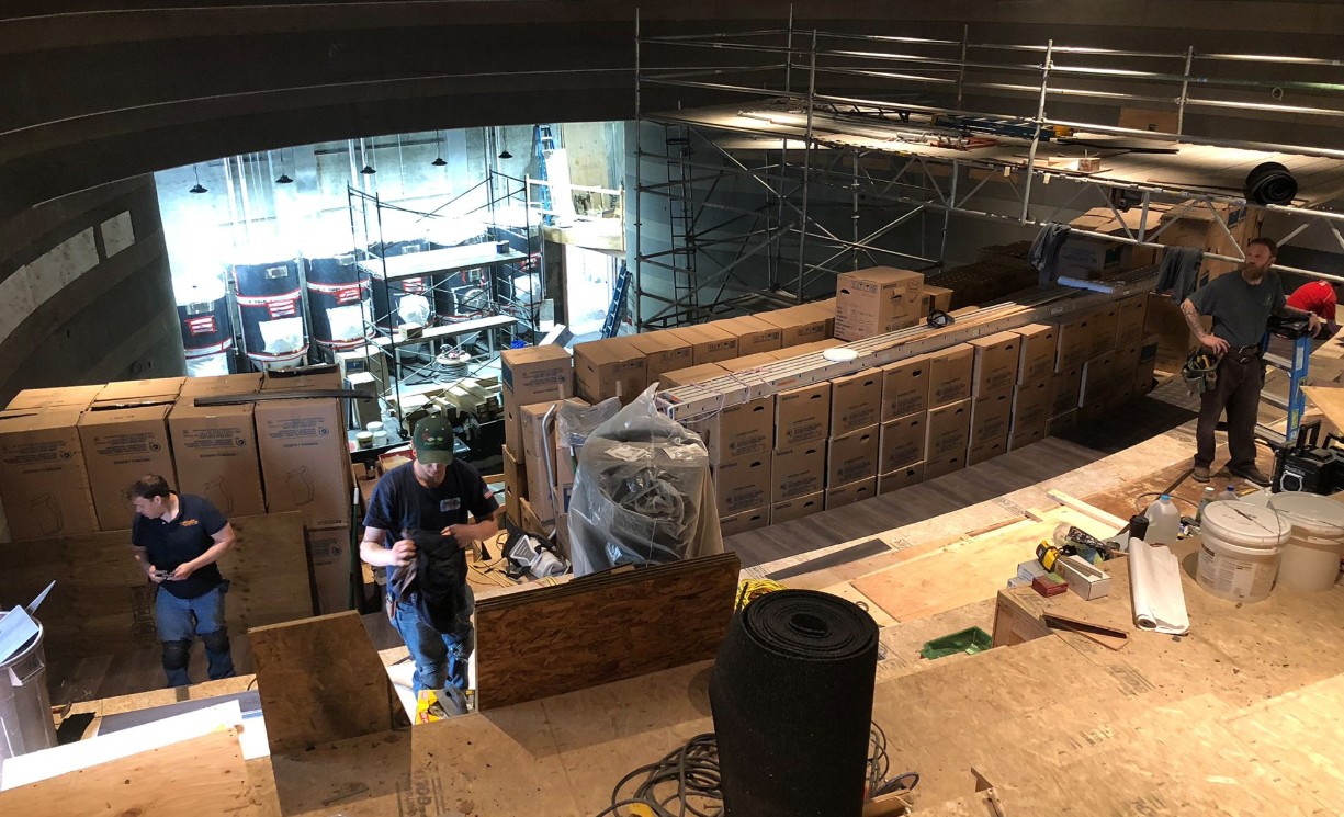 Building the Times Theater bar Construction of the bar inside the Times Theater