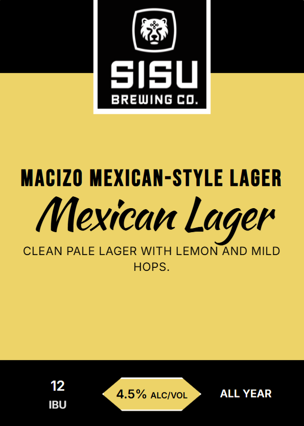 Macizo Mexican-Style Lager tap card from Sisu Brewing Co