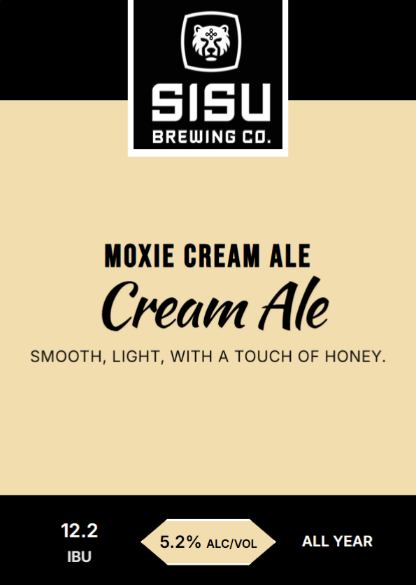 Moxie Cream Ale tap card from Sisu Brewing Co
