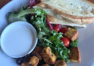 Salad with fried croutons, ranch and garlic toast at Sisu Brewing Astoria