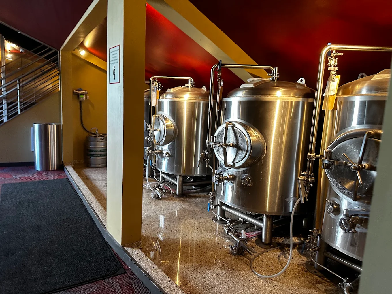 Brewery tanks at the Times Theater Sisu Brewing Co brewery tanks inside the Times Theater in Seaside