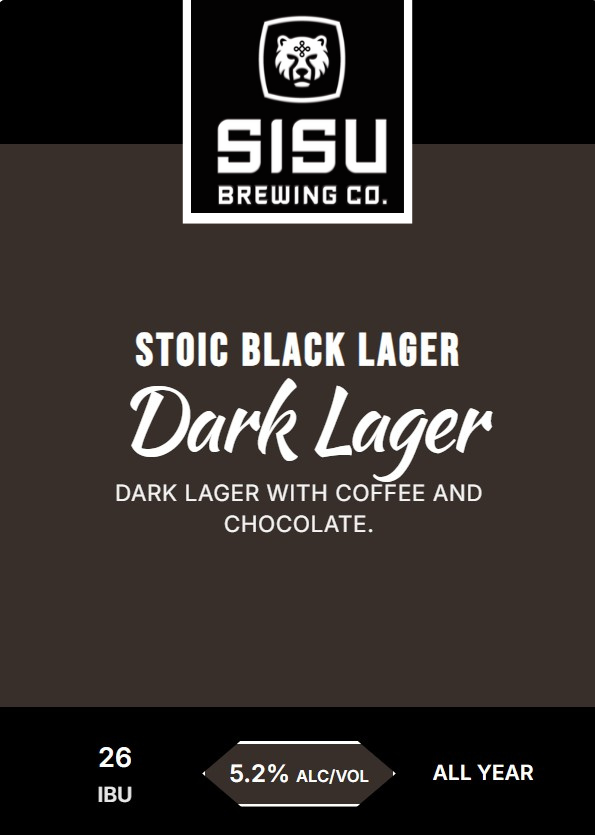 Stoic Black Lager Dark Lager tap card from Sisu Brewing Co