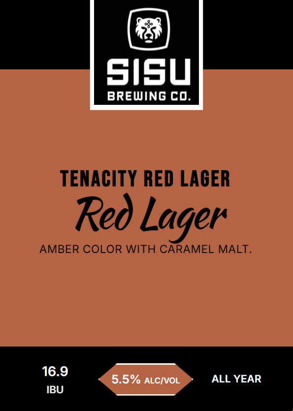 Tenacity Red Lager tap card from Sisu Brewing Co