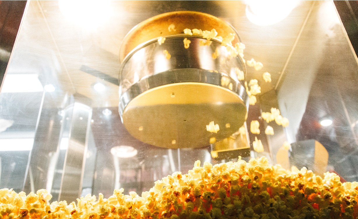 Times Theater popcorn Popcorn popping in a theater popcorn machine at the Times Theater