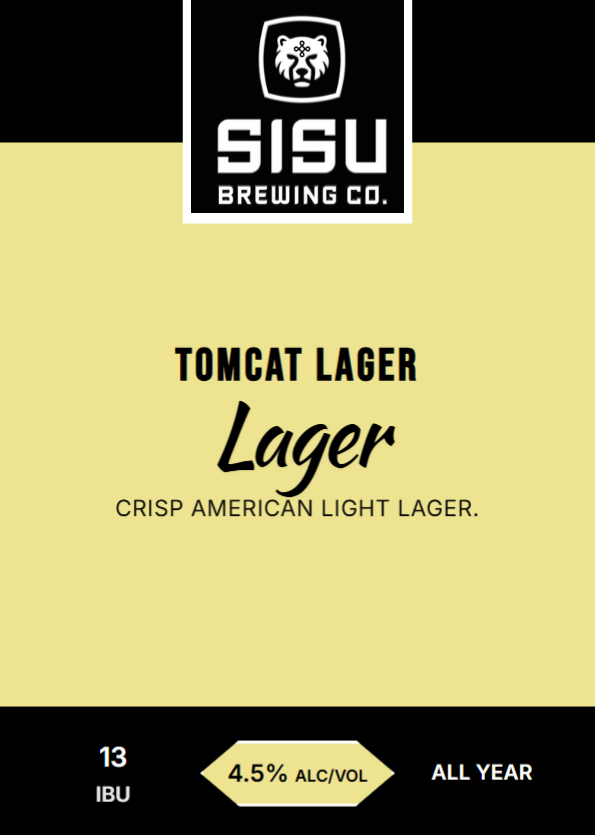 Tomcat American Light Lager tap card from Sisu Brewing Co